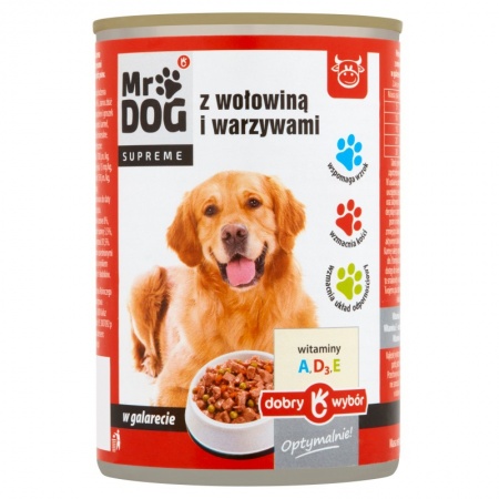 Dobry Wybór Mr Dog Karma pełnoporcjowa dla dorosłych psów z wołowiną i warzywami w galarecie 415 g
