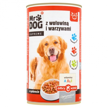 Dobry Wybór Mr Dog Karma pełnoporcjowa dla dorosłych psów z wołowiną i warzywami w galarecie 1250 g