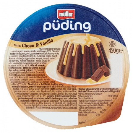 Müller Püding Deser mleczny o smaku czekoladowym z sosem o smaku waniliowym 450 g