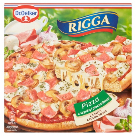 Dr. Oetker Rigga Pizza z szynką i pieczarkami z sosem czosnkowym 270 g