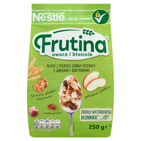 Nestlé Frutina Owoce i Błonnik Płatki z pełnego ziarna pszenicy z jabłkami i rodzynkami 250 g